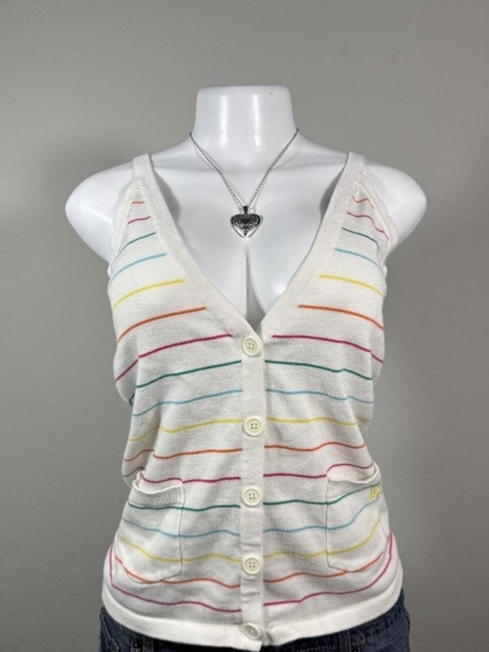 DC Shoes Sweater Rainbow Stripe Knit Button Front Vest Medium